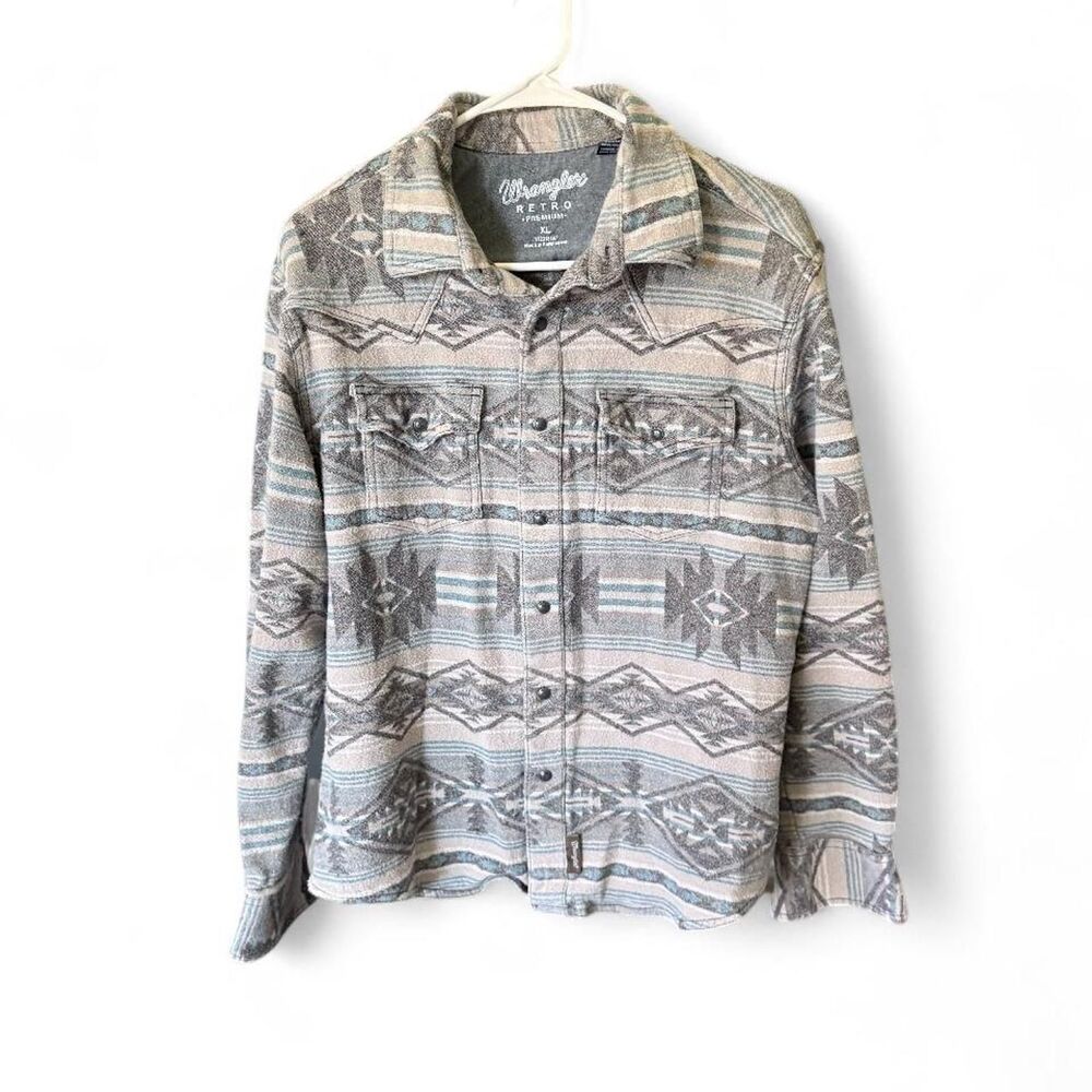 Wrangler Retro Premium Southwestern Aztec Snap Front Shacket Shirt Jacket XL